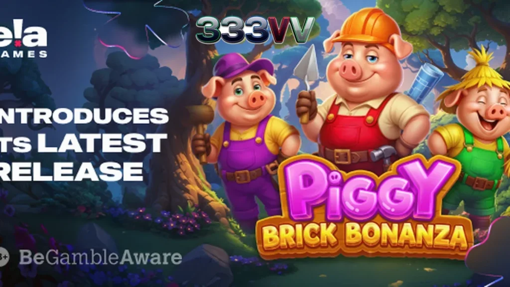 Tampilan visual permainan slot Piggy Brick Bonanza dengan tema babi dan bangunan bata
