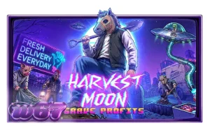 Tampilan visual slot Harvest Moon Grave Profits dengan tema horor fiksi ilmiah yang unik.